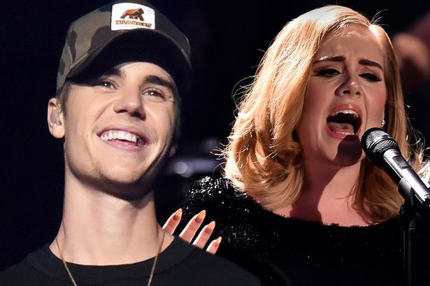 Justin Bieber y Adele compiten por el liderato mundial de Spotify
